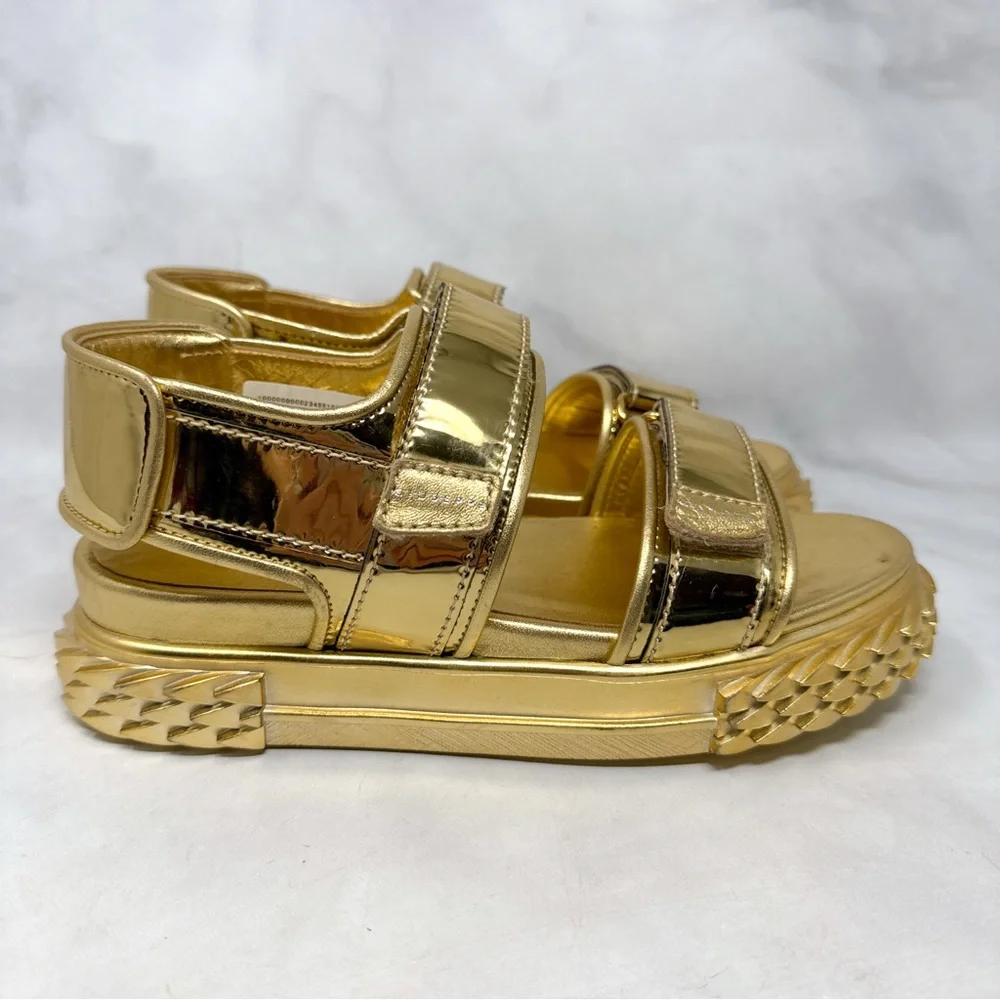 NEW Giuseppe Zanotti Blabber Gummy Chrome Gold Leather Platform Dad Sandals 36